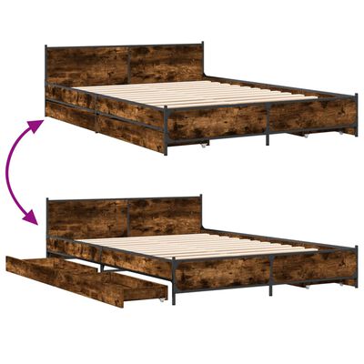 vidaXL Bed Frame with Drawers without Mattress Smoked Oak 120x200 cm