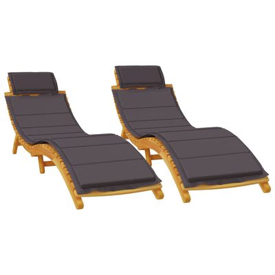 vidaXL Sun Loungers 2 pcs with Dark Grey Cushions Solid Wood Acacia
