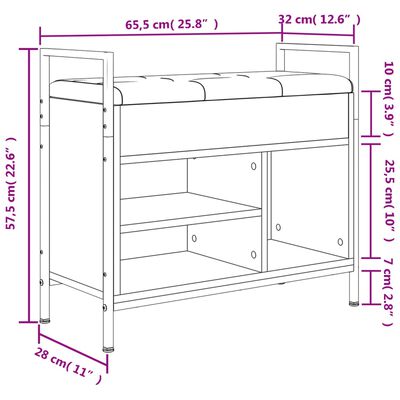 vidaXL Shoe Bench Smoked Oak 65.5x32x57.5 cm Engineered Wood