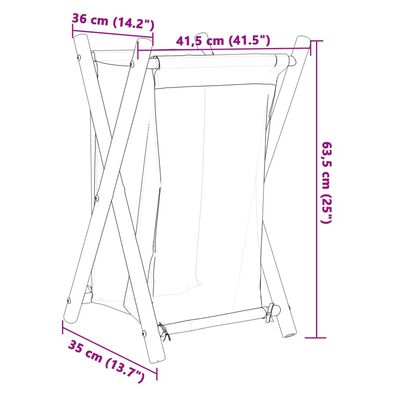 vidaXL Laundry Basket Cream White 41.5x36x63.5 cm Bamboo