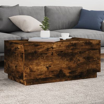 vidaXL Coffee Table with LED Lights Smoked Oak 90x50x40 cm