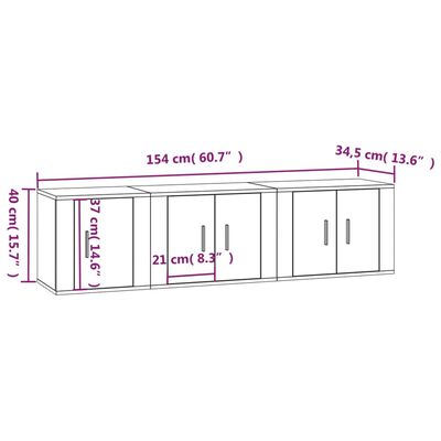 vidaXL 3 Piece TV Cabinet Set White Engineered Wood