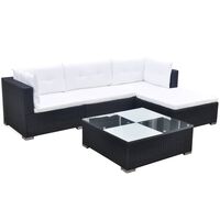 vidaXL 5 Piece Garden Lounge Set with Cushions Poly Rattan Black