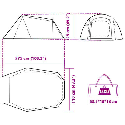 vidaXL Camping Tent Tunnel 3-Person Blue Waterproof