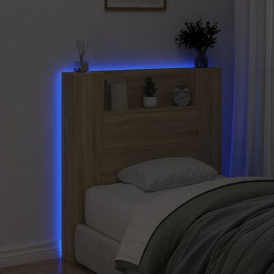 vidaXL Headboard Cabinet with LED Sonoma Oak 100x16.5x103.5 cm