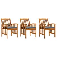 vidaXL Garden Dining Chairs 3 pcs with Cushions Solid Acacia Wood