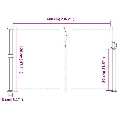 vidaXL Retractable Side Awning Red 120x600 cm