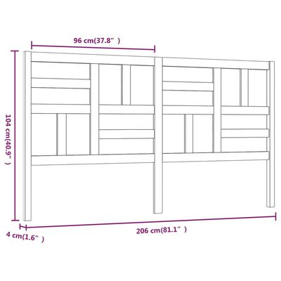 vidaXL Bed Headboard Black 206x4x104 cm Solid Wood Pine