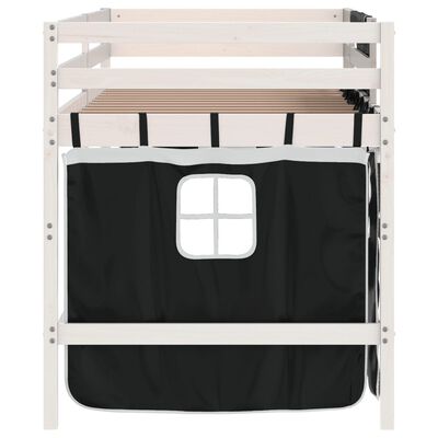 vidaXL Kids' Loft Bed with Curtains without Mattress White&Black 80x200 cm