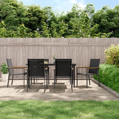 vidaXL 7 Piece Garden Dining Set Black Textilene and Steel