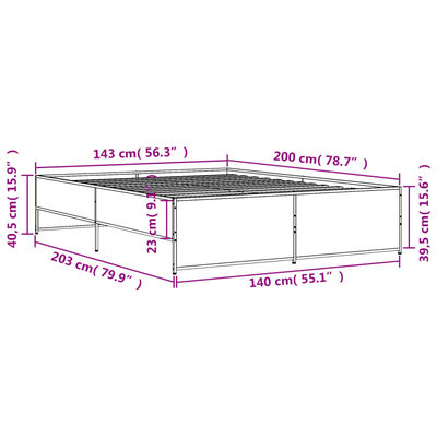 vidaXL Bed Frame without Mattress Grey Sonoma 140x200 cm