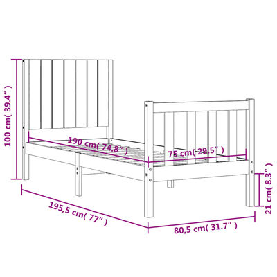 vidaXL Bed Frame without Mattress Small Single Solid Wood Pine