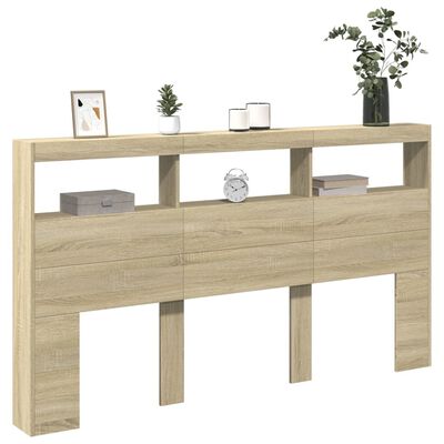 vidaXL Headboard Cabinet with LED Sonoma Oak 180x17x102 cm