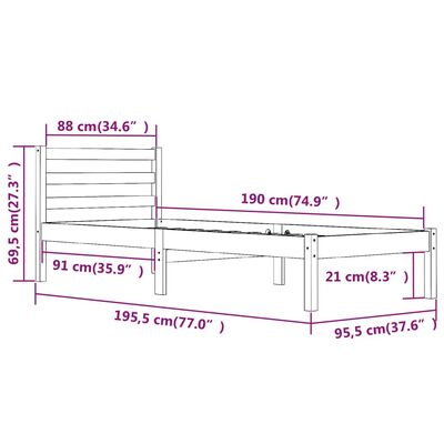 vidaXL Bed Frame without Mattress 90x190 cm Single White Single