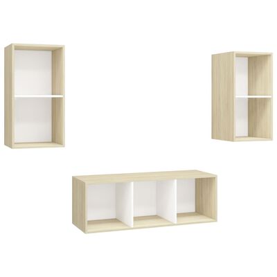 vidaXL 3 Piece TV Cabinet Set White and Sonoma Oak Engineered Wood