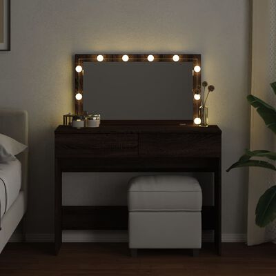 vidaXL Dressing Table with LED Brown Oak 100x40x120 cm