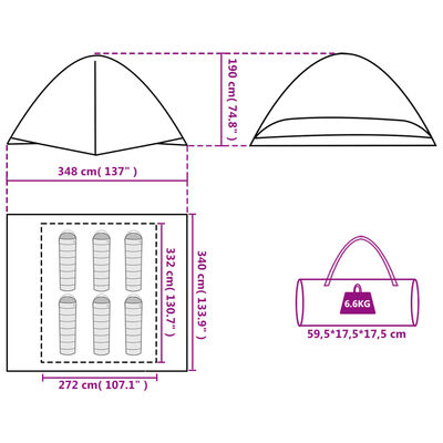 vidaXL Camping Tent Dome 6-Person Orange Waterproof