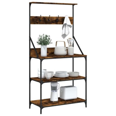 vidaXL Baker's Rack with Hooks 4-Tier Smoked Oak Engineered Wood