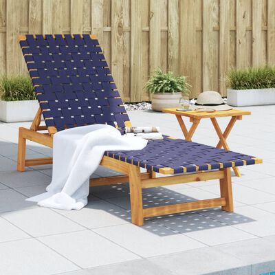 vidaXL Sun Lounger with Table Dark Blue Solid Wood Acacia and Fabric