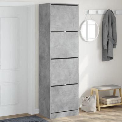 vidaXL Shoe Cabinet with 4 Flip-Drawers Concrete Grey 60x42x204 cm