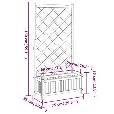 vidaXL Planter with Trellis Brown Solid Wood Fir