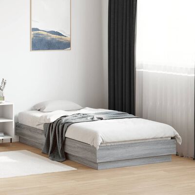 vidaXL Bed Frame without Mattress Grey Sonoma 75x190 cm Small Single Engineered Wood