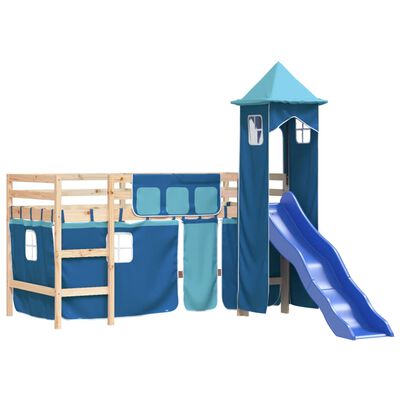 vidaXL Kids' Loft Bed with Tower Blue 80x200 cm Solid Wood Pine