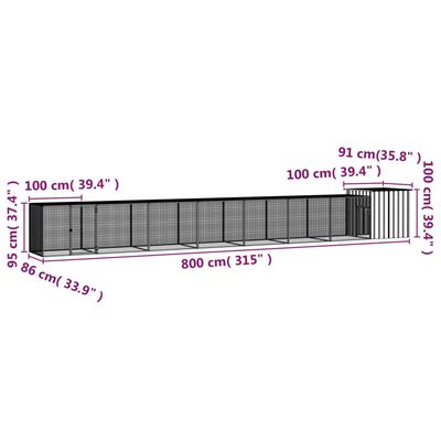 vidaXL Chicken Cage Anthracite 800x91x100 cm Galvanised Steel