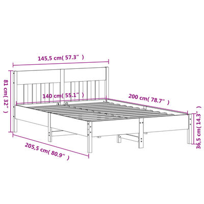 vidaXL Bed Frame without Mattress White 140x200 cm Solid Wood Pine