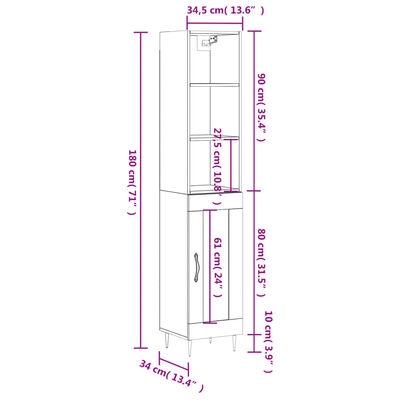 vidaXL Highboard Concrete Grey 34.5x34x180 cm Engineered Wood