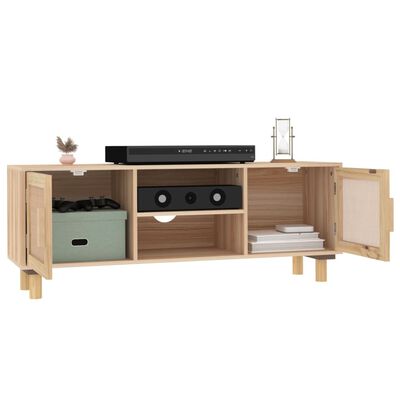 vidaXL TV Cabinet Brown 105x30x40 cm Solid Wood Pine&Natural Rattan