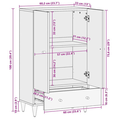 vidaXL Highboard 60x33x100 cm Solid Wood Mango