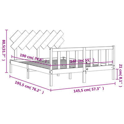 vidaXL Bed Frame with Headboard Black 140x190 cm Solid Wood