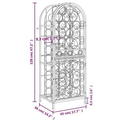 vidaXL Wine Rack for 41 Bottles Black 45x36x120 cm Wrought Iron