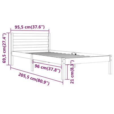 vidaXL Bed Frame without Mattress Solid Wood Pine 90x200 cm Black