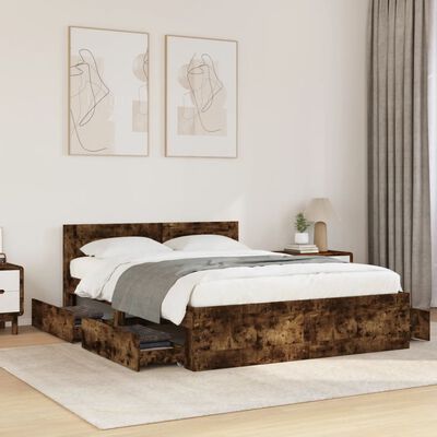 vidaXL Bed Frame with Headboard without Mattress Smoked Oak 140x200 cm