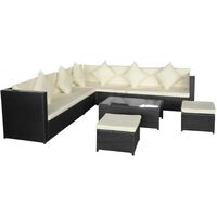 vidaXL 8 Piece Garden Lounge Set with Cushions Poly Rattan Black