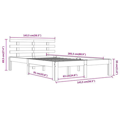 vidaXL Bed Frame without Mattress White Solid Wood 140x200 cm