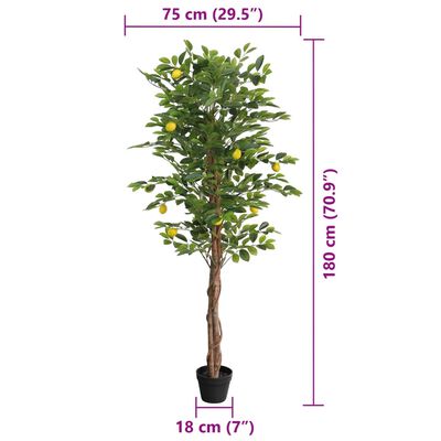 vidaXL Artificial Lemon Tree with 3 Trunks Green 180 cm PP