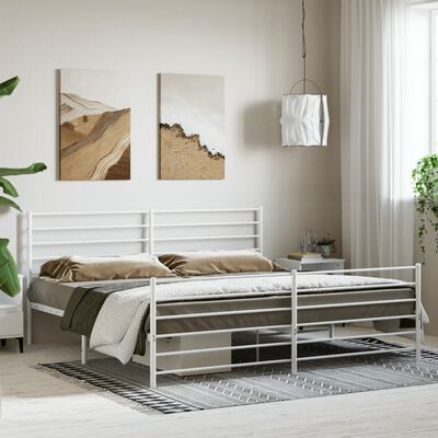 vidaXL Metal Bed Frame without Mattress with Footboard White 183x213 cm