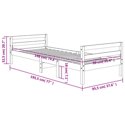 vidaXL Bed Frame without Mattress Wax Brown 90x190 cm Single Solid Wood Pine