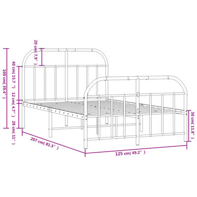 vidaXL Metal Bed Frame without Mattress with Footboard Black 120x200 cm