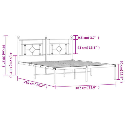 vidaXL Metal Bed Frame without Mattress with Headboard Black 183x213 cm