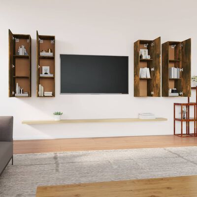 vidaXL TV Cabinets 4 pcs Smoked Oak 30.5x30x110 cm Engineered Wood