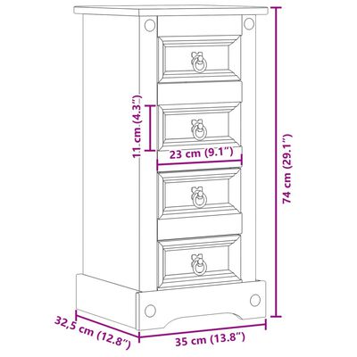 vidaXL Bedside Cabinet Corona 35x32.5x74 cm Solid Wood Pine