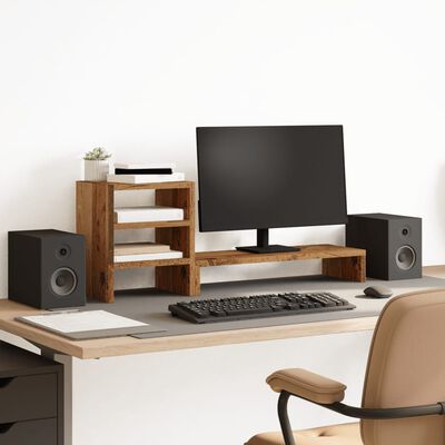 vidaXL Monitor Stand with Desk Organiser Old Wood Engineered Wood