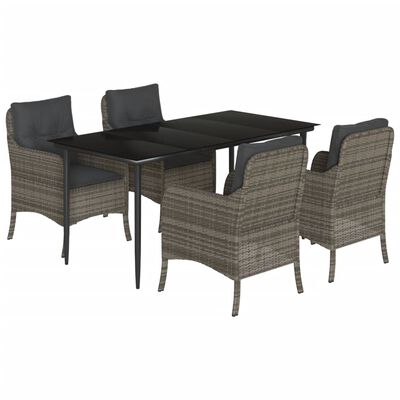 vidaXL 5 Piece Garden Dining Set with Cushions Grey Poly Rattan