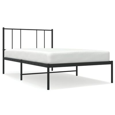 vidaXL Metal Bed Frame without Mattress with Headboard Black 75x190 cm Small Single