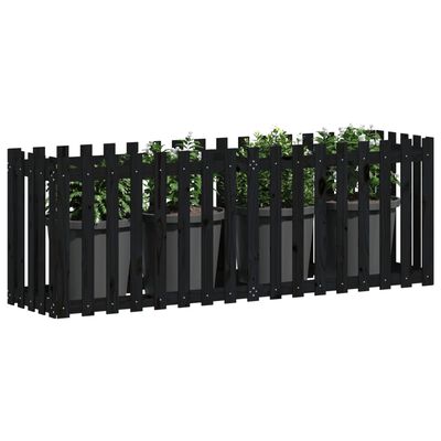 vidaXL Garden Raised Bed with Fence Design Black 200x50x70 cm Solid Wood Pine