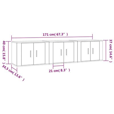 vidaXL Wall-mounted TV Cabinets 3 pcs White 57x34.5x40 cm